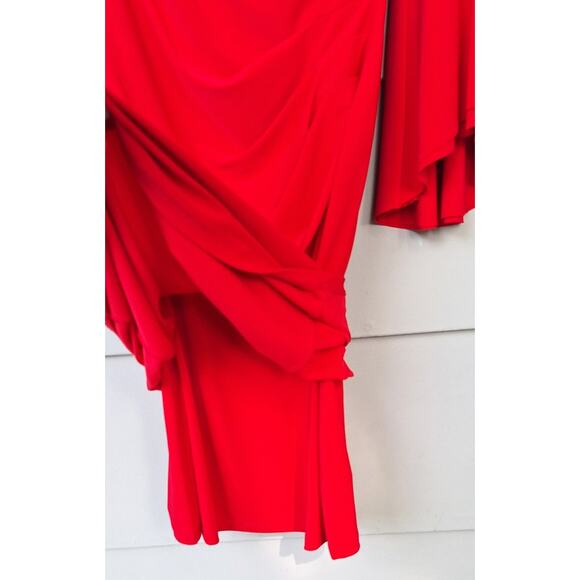 Lauren Ralph Lauren Bell Sleeve Faux Wrap Red Dress Surplice V Neckline Size 4 - Picture 9 of 12